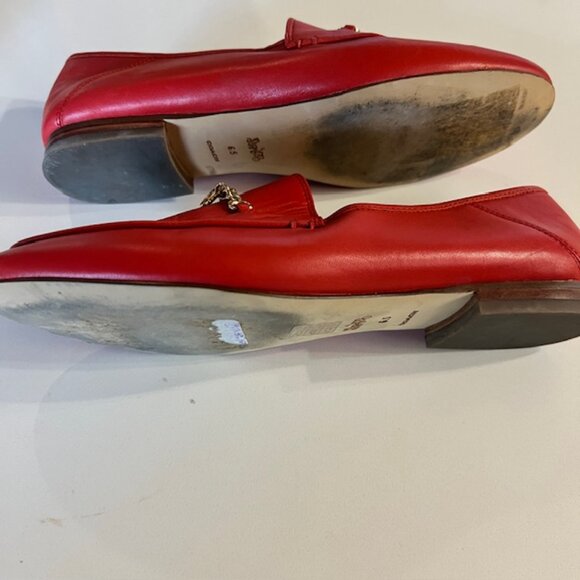 Coach Red Leather Chain Loafers Size 6.5 | Horsebit Style Slip-On Flats - Picture 6 of 7